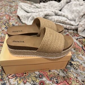 SODA Women's Beige Espadrille Platform Sandals